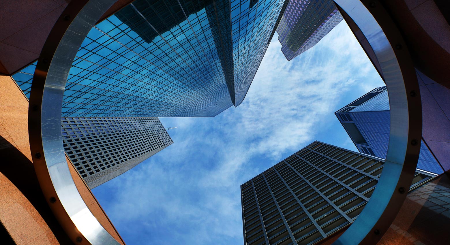 View of skyscrapers and sky from below 