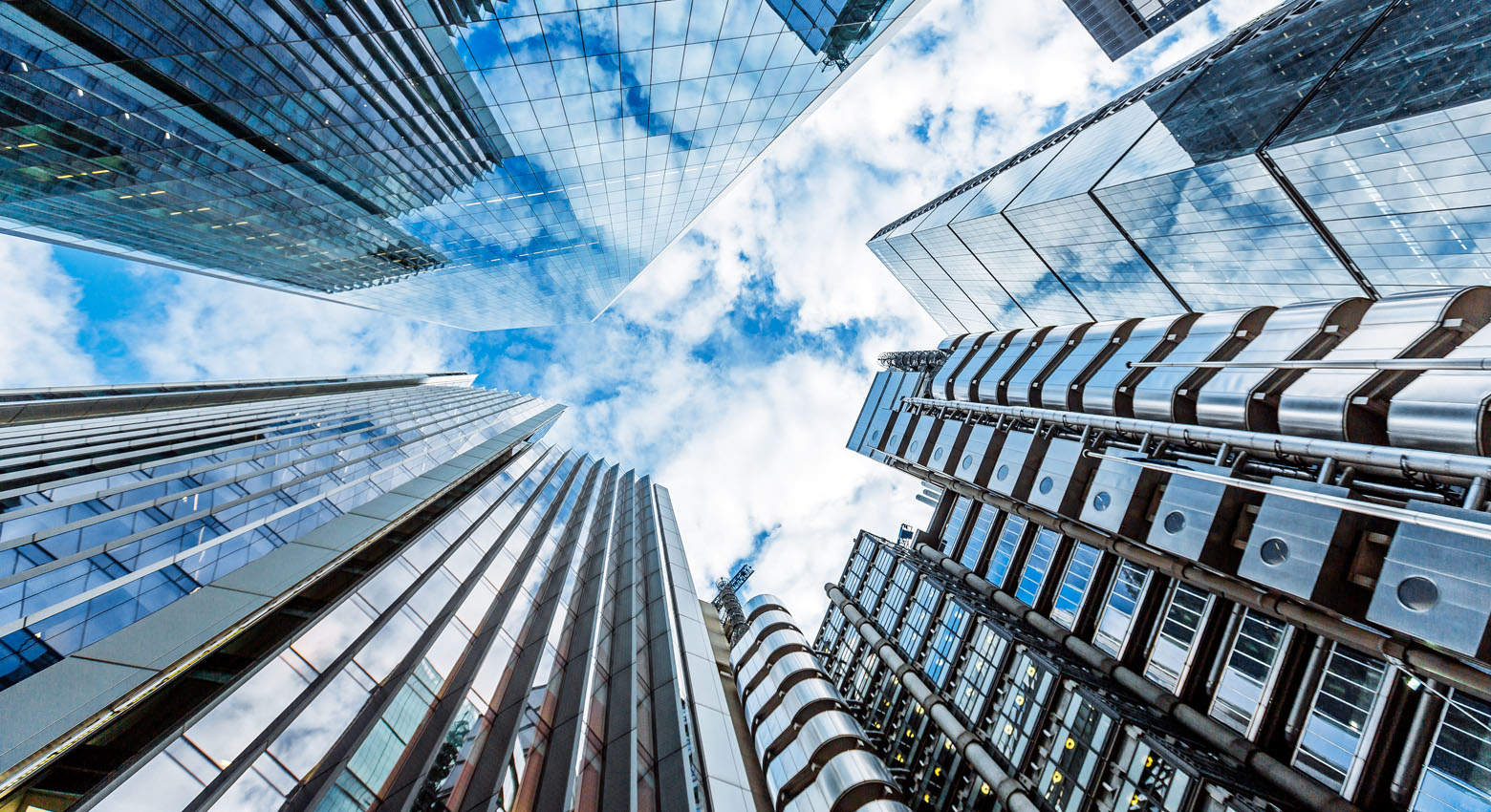 View of skyscrapers and sky from below 