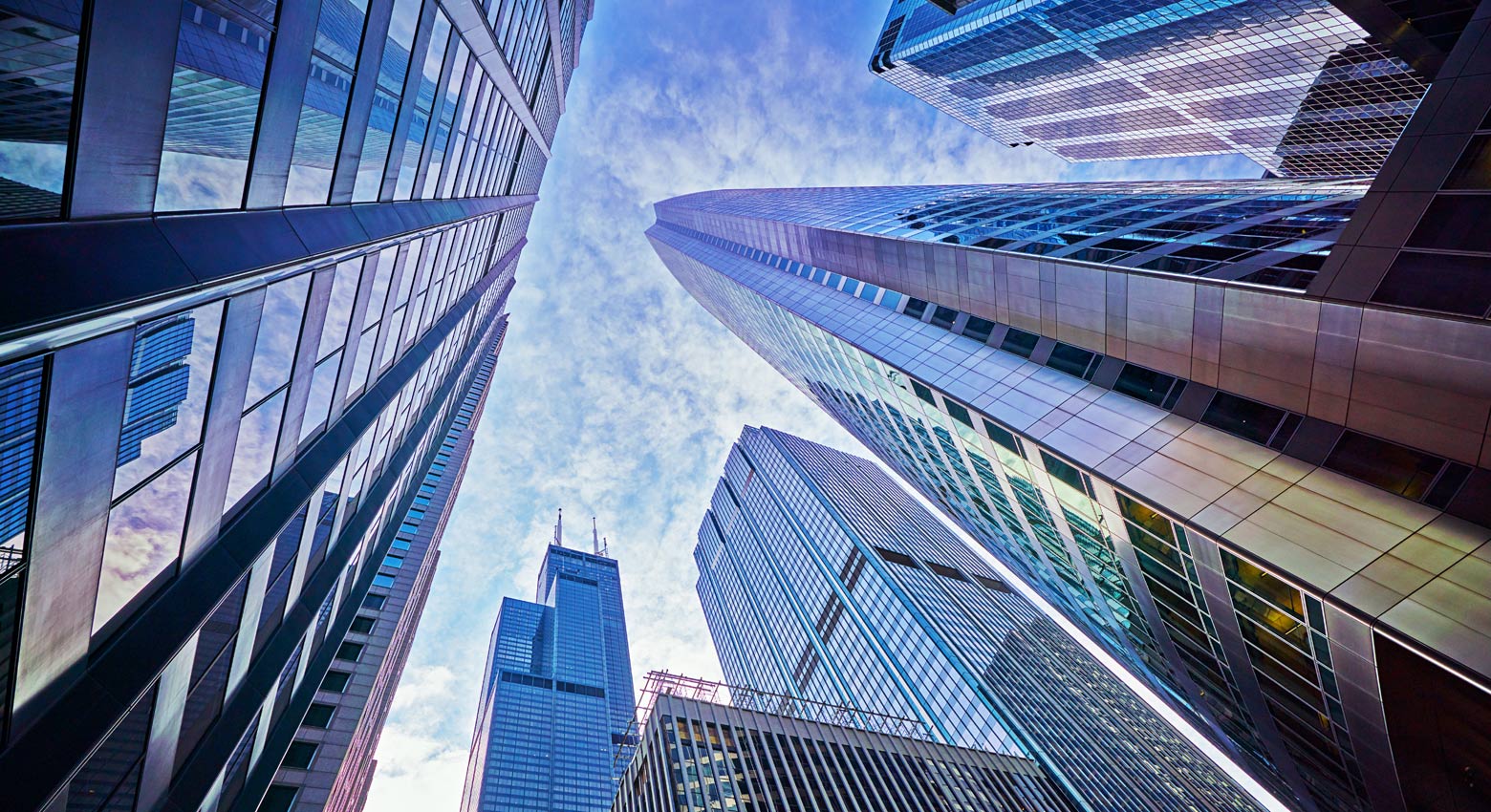 View of skyscrapers and sky from below 