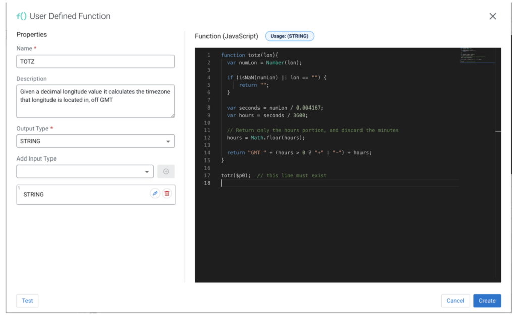 UDF code using Javascript programming
